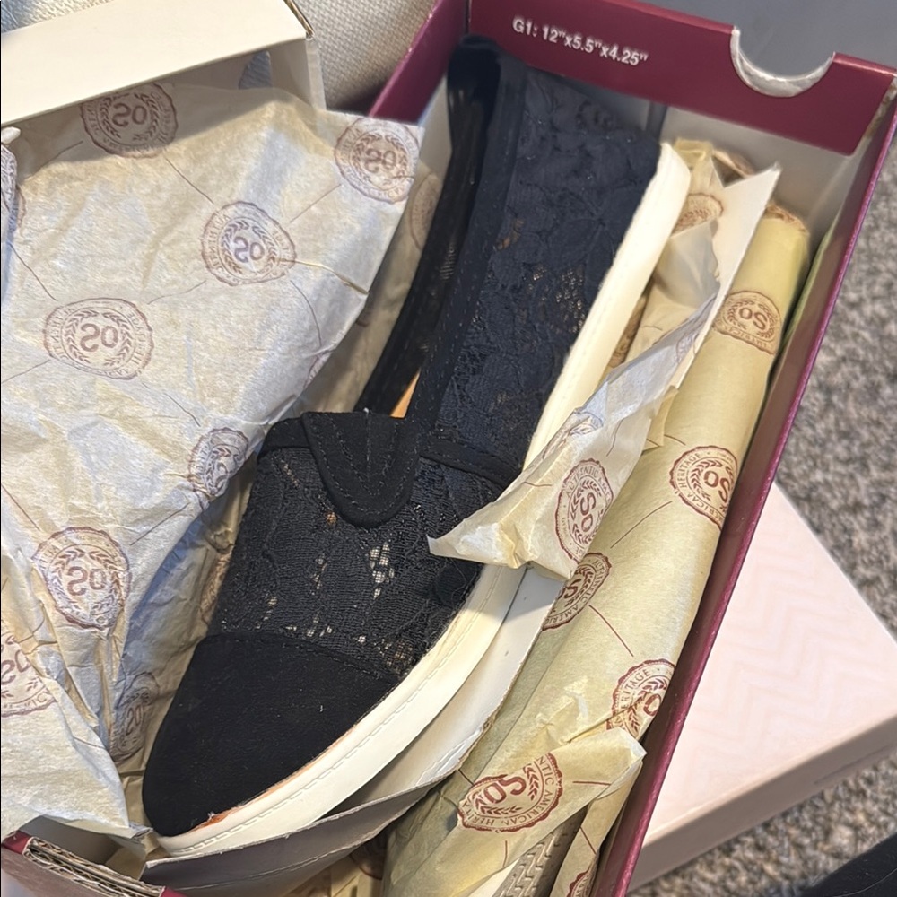 SO Black Lace Slip-On Shoes
